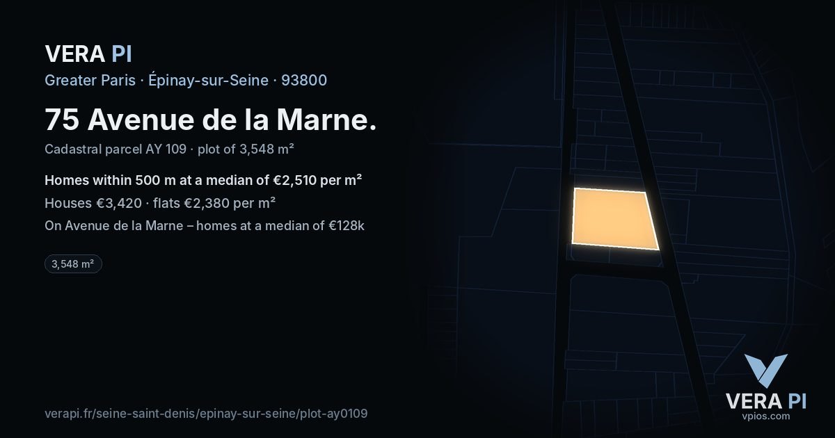 75 Avenue de la Marne, Épinay-sur-Seine at night – the plot lit, the parcels around coloured by the prices near them