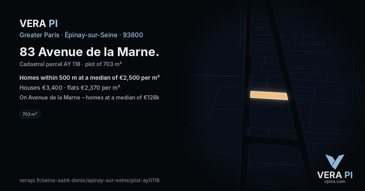 83 Avenue de la Marne, Épinay-sur-Seine at night – the plot lit, the parcels around coloured by the prices near them