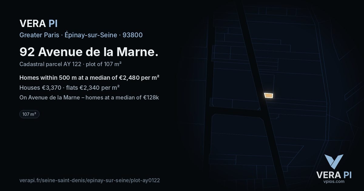 92 Avenue de la Marne, Épinay-sur-Seine at night – the plot lit, the parcels around coloured by the prices near them