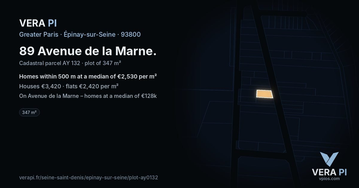 89 Avenue de la Marne, Épinay-sur-Seine at night – the plot lit, the parcels around coloured by the prices near them