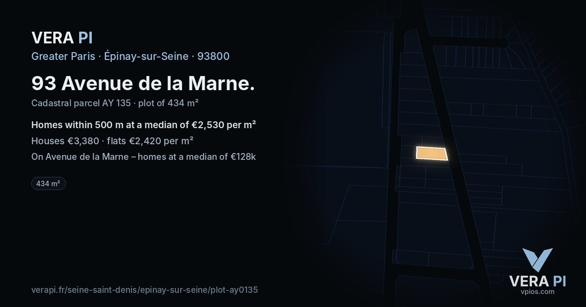 93 Avenue de la Marne, Épinay-sur-Seine at night – the plot lit, the parcels around coloured by the prices near them