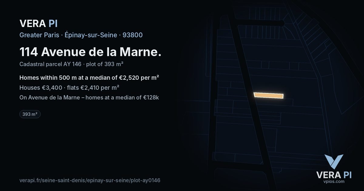 114 Avenue de la Marne, Épinay-sur-Seine at night – the plot lit, the parcels around coloured by the prices near them