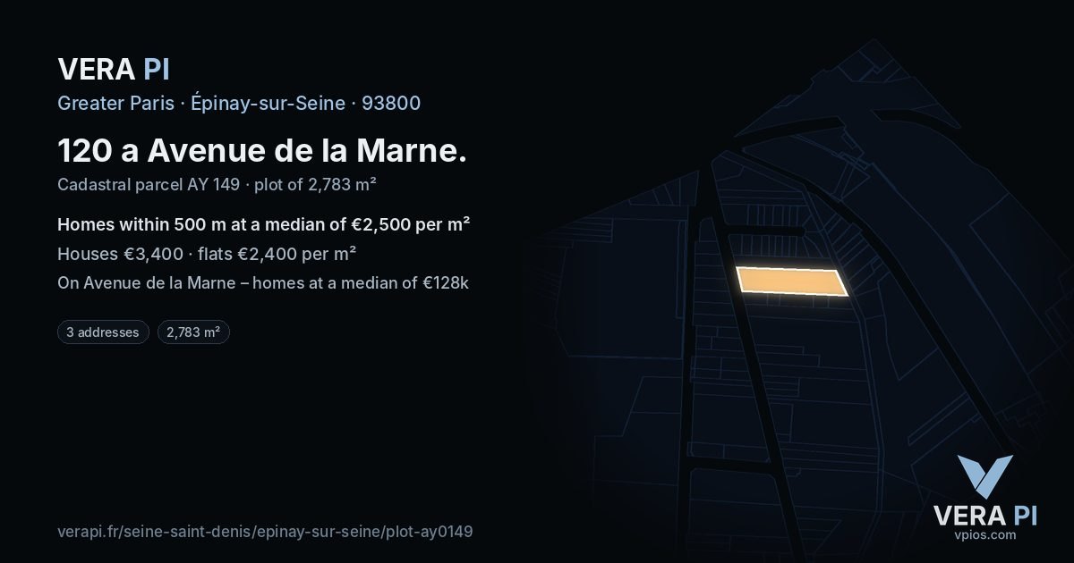 120 a Avenue de la Marne, Épinay-sur-Seine at night – the plot lit, the parcels around coloured by the prices near them