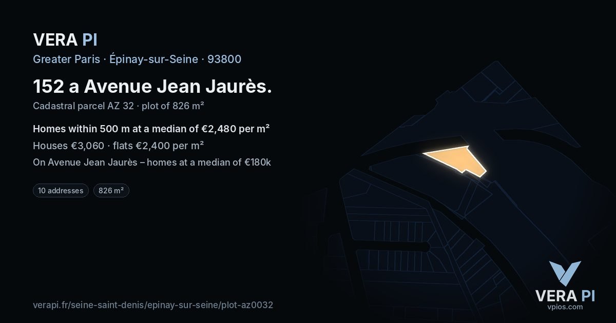 152 a Avenue Jean Jaurès, Épinay-sur-Seine at night – the plot lit, the parcels around coloured by the prices near them