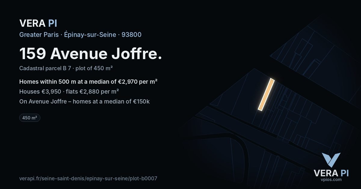 159 Avenue Joffre, Épinay-sur-Seine at night – the plot lit, the parcels around coloured by the prices near them