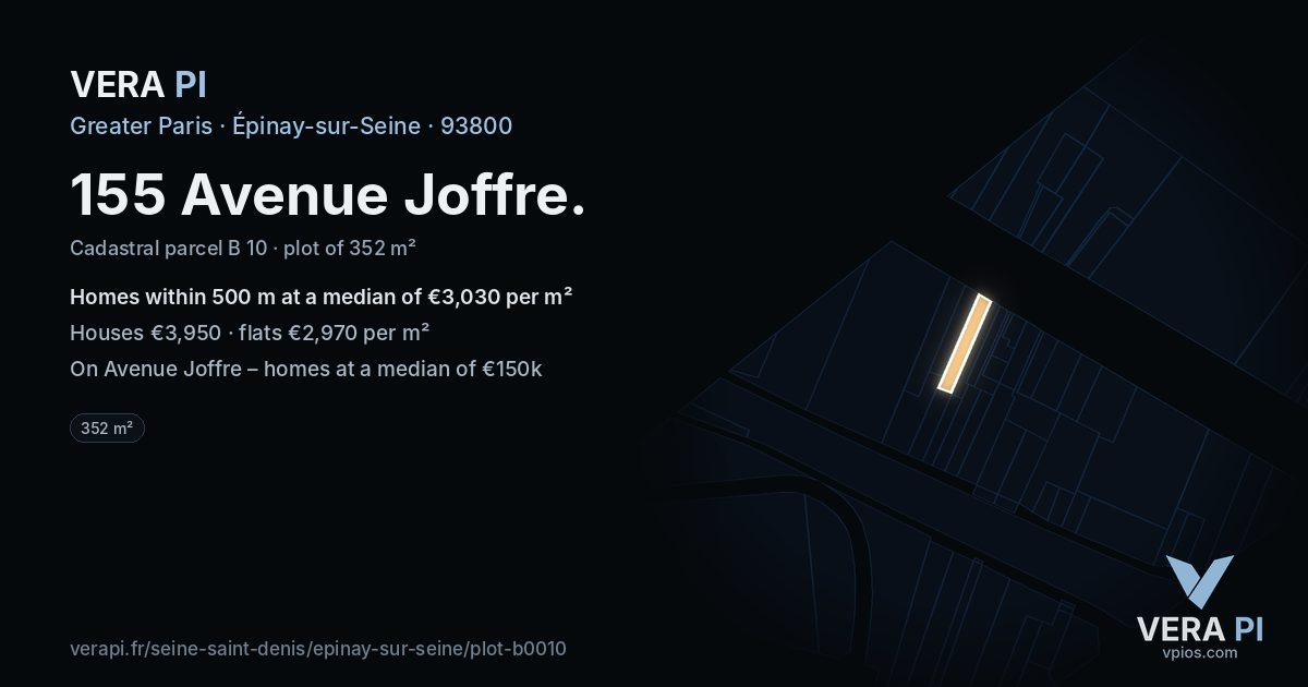 155 Avenue Joffre, Épinay-sur-Seine at night – the plot lit, the parcels around coloured by the prices near them