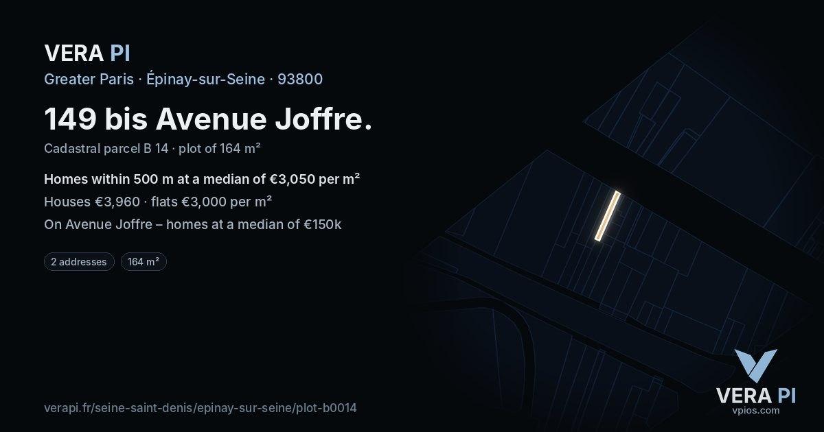 149 bis Avenue Joffre, Épinay-sur-Seine at night – the plot lit, the parcels around coloured by the prices near them