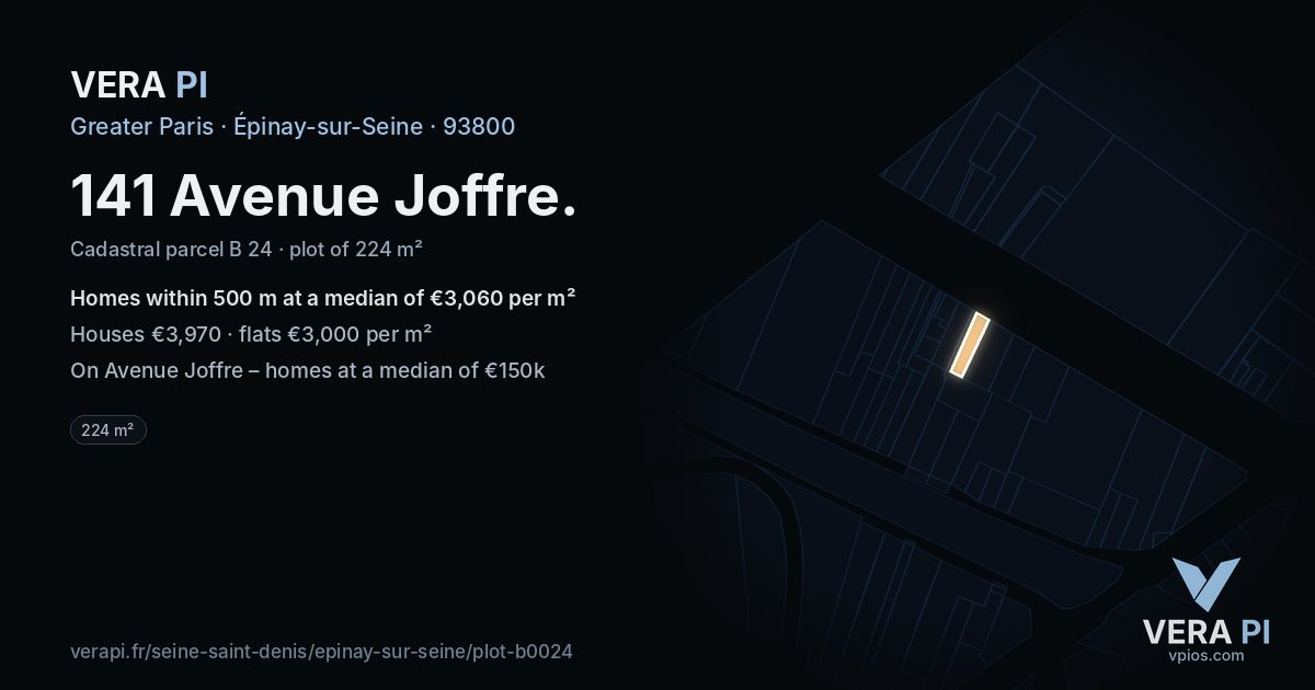 141 Avenue Joffre, Épinay-sur-Seine at night – the plot lit, the parcels around coloured by the prices near them