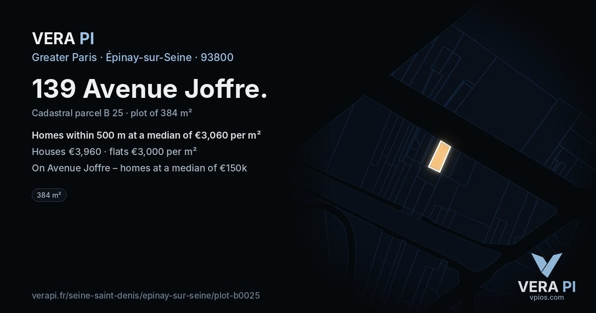 139 Avenue Joffre, Épinay-sur-Seine at night – the plot lit, the parcels around coloured by the prices near them