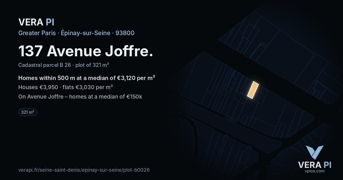 137 Avenue Joffre, Épinay-sur-Seine at night – the plot lit, the parcels around coloured by the prices near them