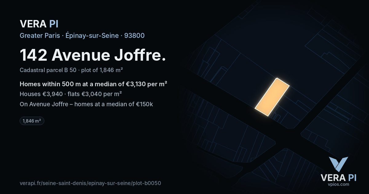 142 Avenue Joffre, Épinay-sur-Seine at night – the plot lit, the parcels around coloured by the prices near them