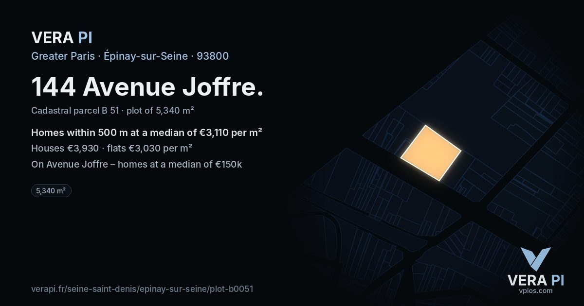 144 Avenue Joffre, Épinay-sur-Seine at night – the plot lit, the parcels around coloured by the prices near them