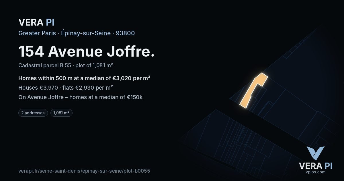 154 Avenue Joffre, Épinay-sur-Seine at night – the plot lit, the parcels around coloured by the prices near them