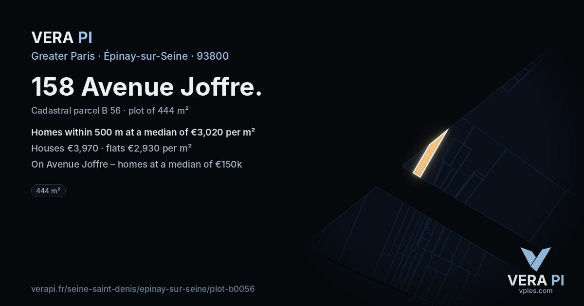 158 Avenue Joffre, Épinay-sur-Seine at night – the plot lit, the parcels around coloured by the prices near them