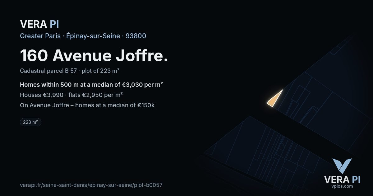 160 Avenue Joffre, Épinay-sur-Seine at night – the plot lit, the parcels around coloured by the prices near them