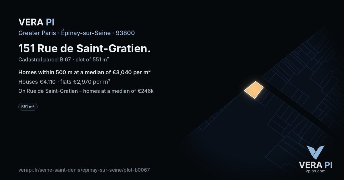 151 Rue de Saint-Gratien, Épinay-sur-Seine at night – the plot lit, the parcels around coloured by the prices near them