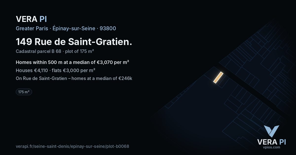 149 Rue de Saint-Gratien, Épinay-sur-Seine at night – the plot lit, the parcels around coloured by the prices near them