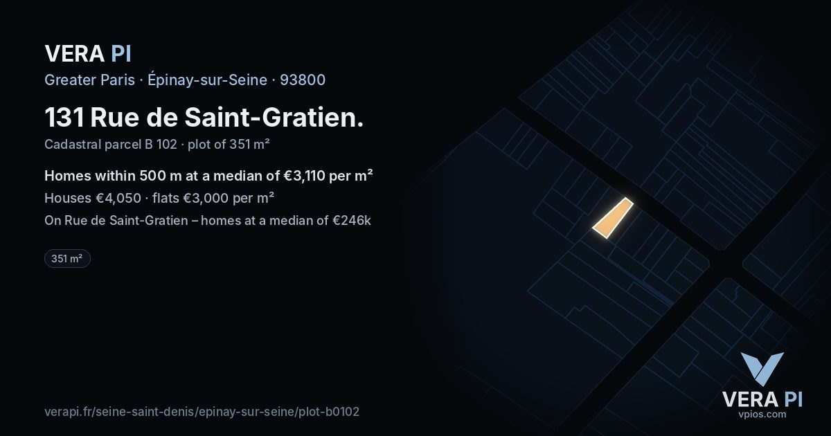 131 Rue de Saint-Gratien, Épinay-sur-Seine at night – the plot lit, the parcels around coloured by the prices near them