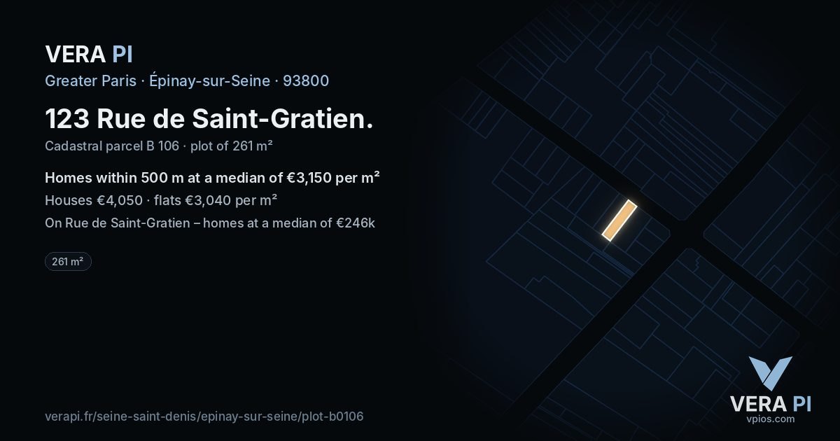 123 Rue de Saint-Gratien, Épinay-sur-Seine at night – the plot lit, the parcels around coloured by the prices near them