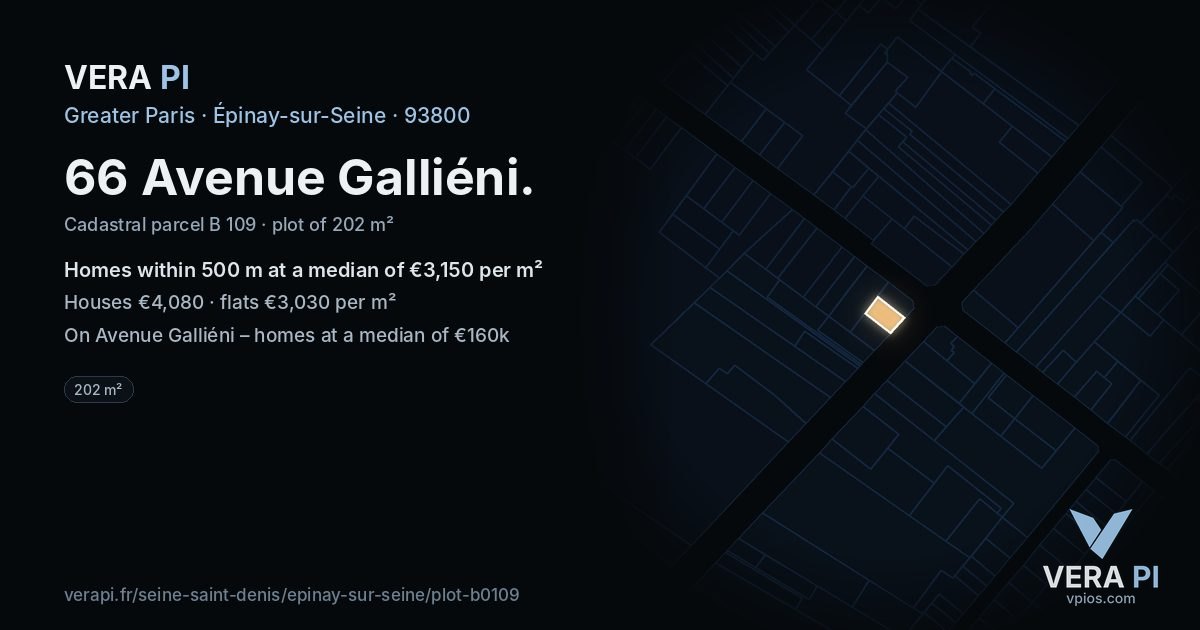 66 Avenue Galliéni, Épinay-sur-Seine at night – the plot lit, the parcels around coloured by the prices near them