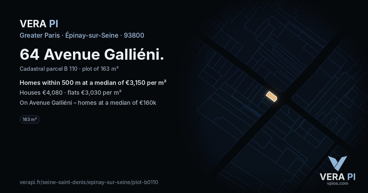 64 Avenue Galliéni, Épinay-sur-Seine at night – the plot lit, the parcels around coloured by the prices near them