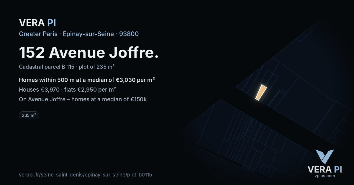 152 Avenue Joffre, Épinay-sur-Seine at night – the plot lit, the parcels around coloured by the prices near them