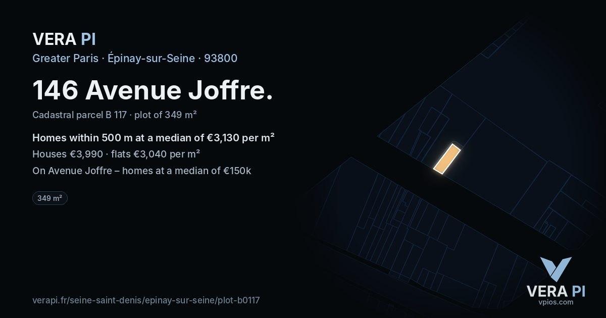 146 Avenue Joffre, Épinay-sur-Seine at night – the plot lit, the parcels around coloured by the prices near them