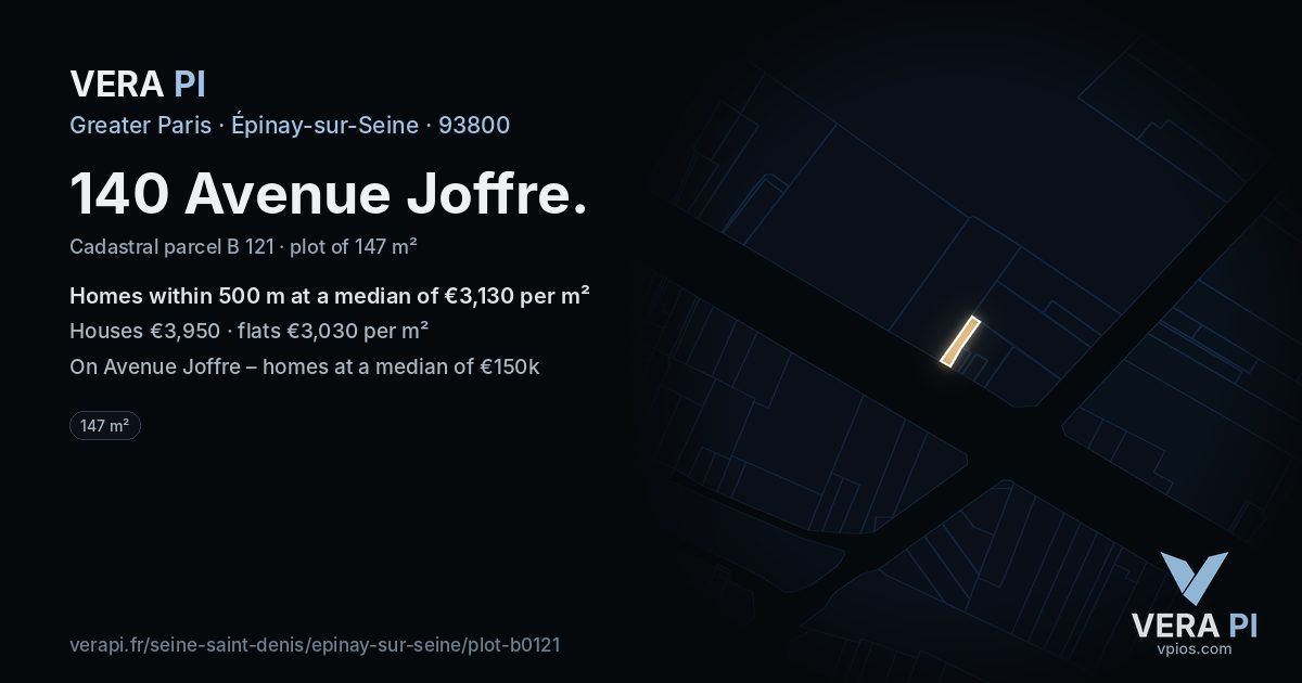 140 Avenue Joffre, Épinay-sur-Seine at night – the plot lit, the parcels around coloured by the prices near them
