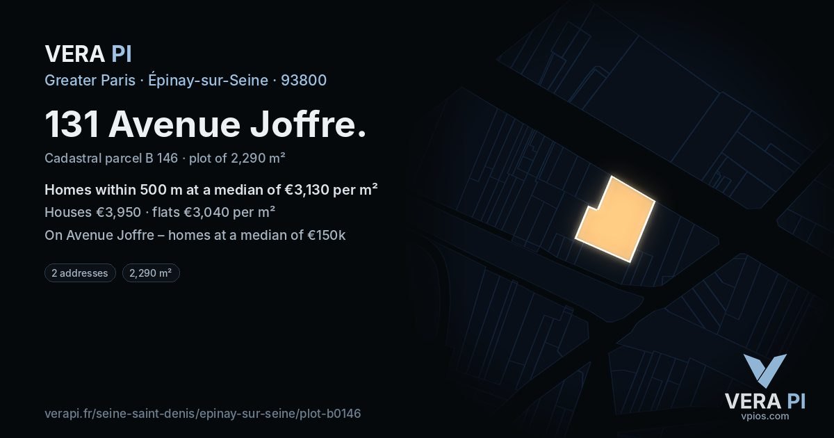 131 Avenue Joffre, Épinay-sur-Seine at night – the plot lit, the parcels around coloured by the prices near them