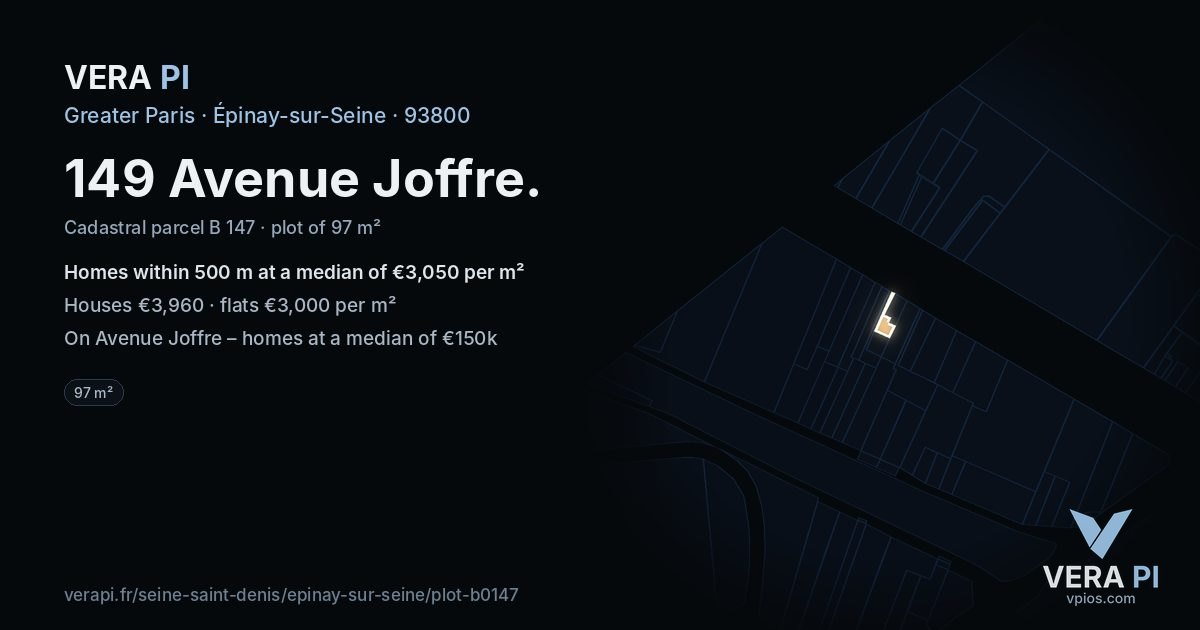 149 Avenue Joffre, Épinay-sur-Seine at night – the plot lit, the parcels around coloured by the prices near them