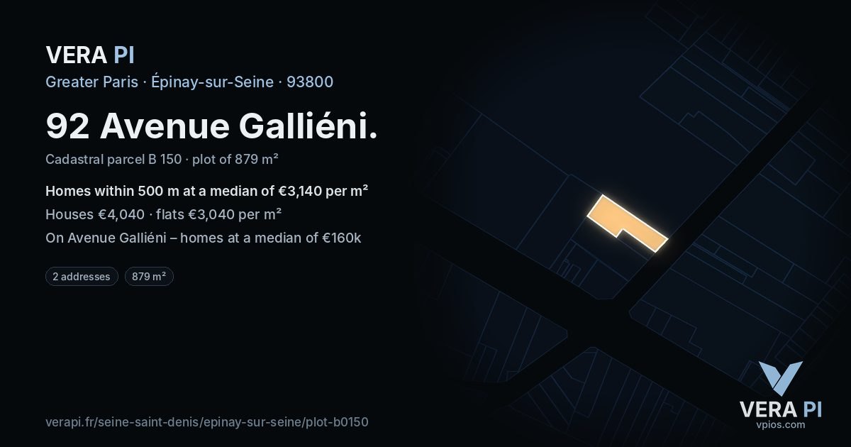 92 Avenue Galliéni, Épinay-sur-Seine at night – the plot lit, the parcels around coloured by the prices near them