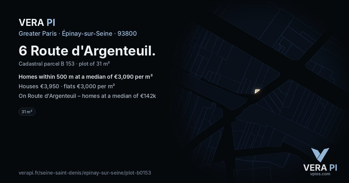 6 Route d'Argenteuil, Épinay-sur-Seine at night – the plot lit, the parcels around coloured by the prices near them