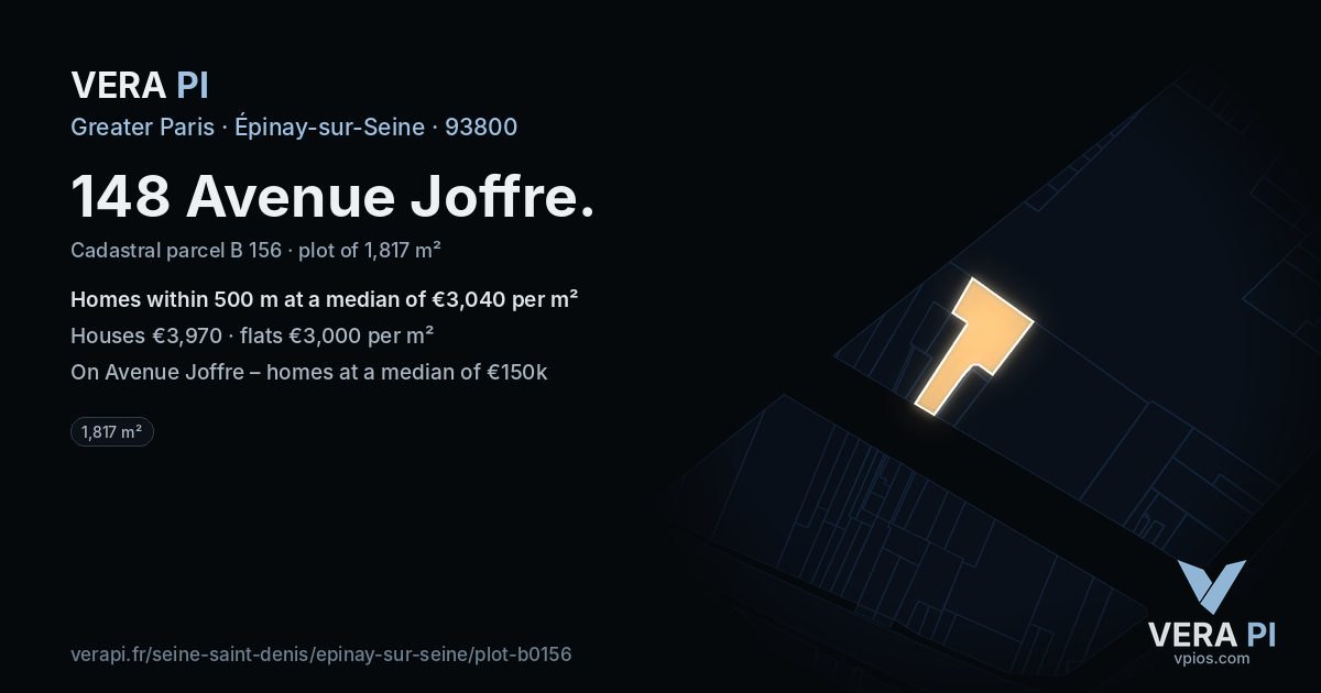 148 Avenue Joffre, Épinay-sur-Seine at night – the plot lit, the parcels around coloured by the prices near them