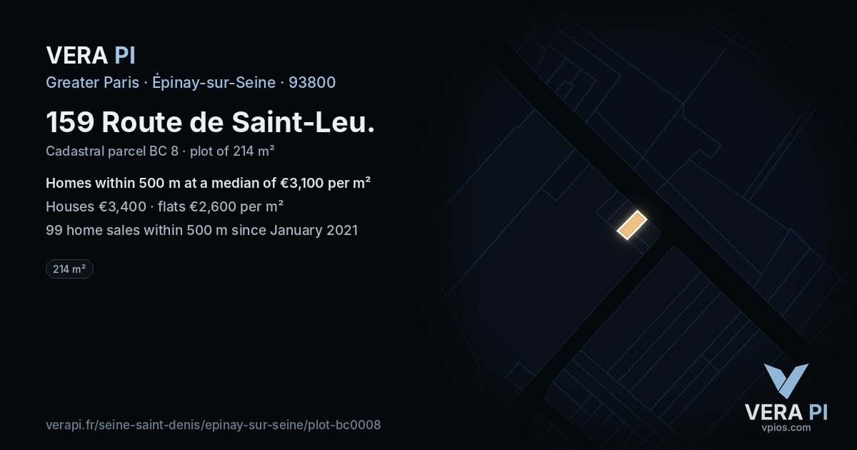 159 Route de Saint-Leu, Épinay-sur-Seine at night – the plot lit, the parcels around coloured by the prices near them