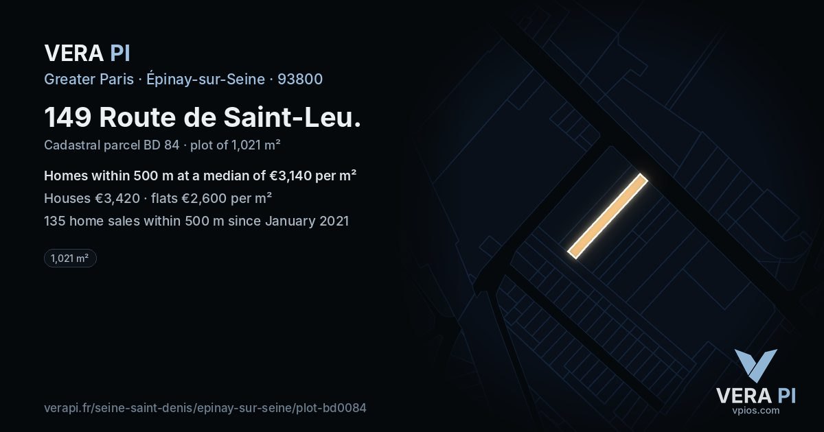 149 Route de Saint-Leu, Épinay-sur-Seine at night – the plot lit, the parcels around coloured by the prices near them