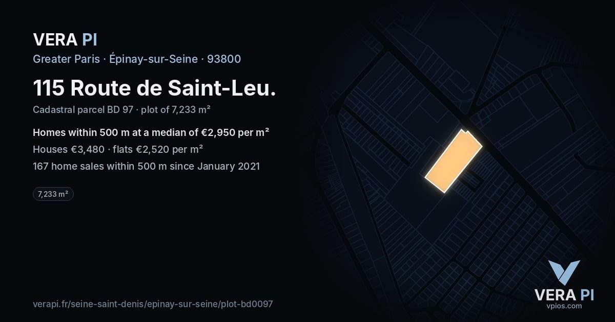 115 Route de Saint-Leu, Épinay-sur-Seine at night – the plot lit, the parcels around coloured by the prices near them