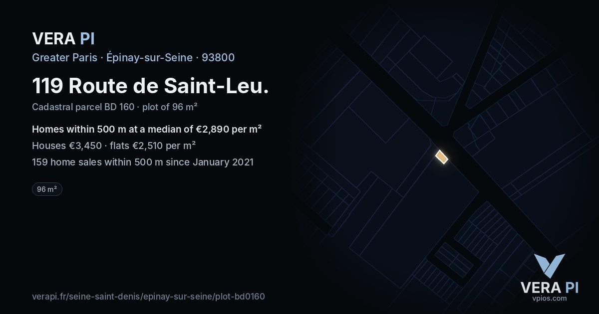 119 Route de Saint-Leu, Épinay-sur-Seine at night – the plot lit, the parcels around coloured by the prices near them