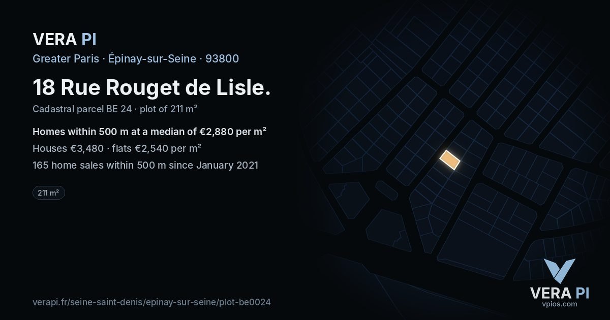 18 Rue Rouget de Lisle, Épinay-sur-Seine at night – the plot lit, the parcels around coloured by the prices near them