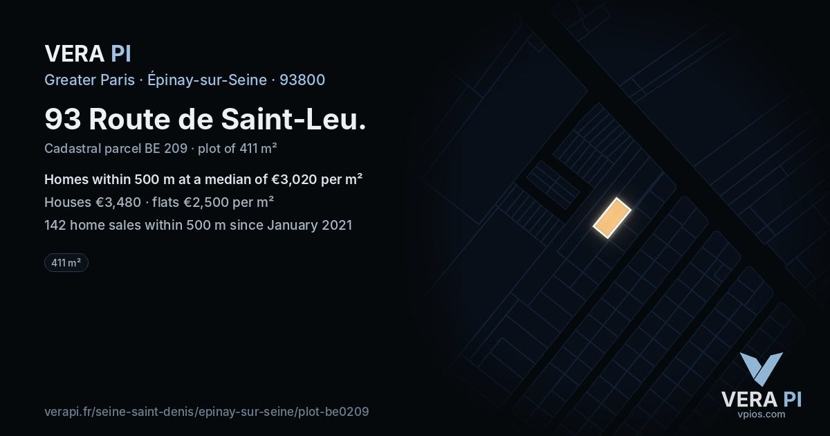 93 Route de Saint-Leu, Épinay-sur-Seine at night – the plot lit, the parcels around coloured by the prices near them