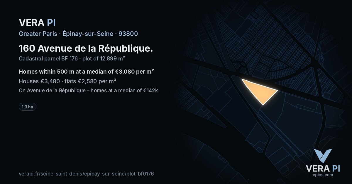 160 Avenue de la République, Épinay-sur-Seine at night – the plot lit, the parcels around coloured by the prices near them