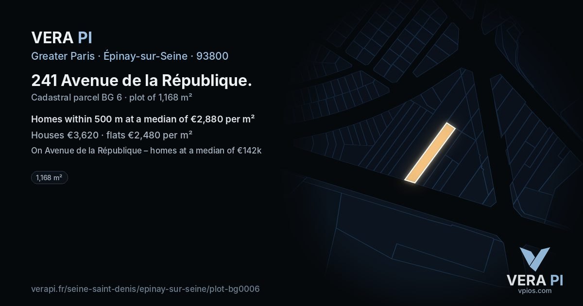 241 Avenue de la République, Épinay-sur-Seine at night – the plot lit, the parcels around coloured by the prices near them