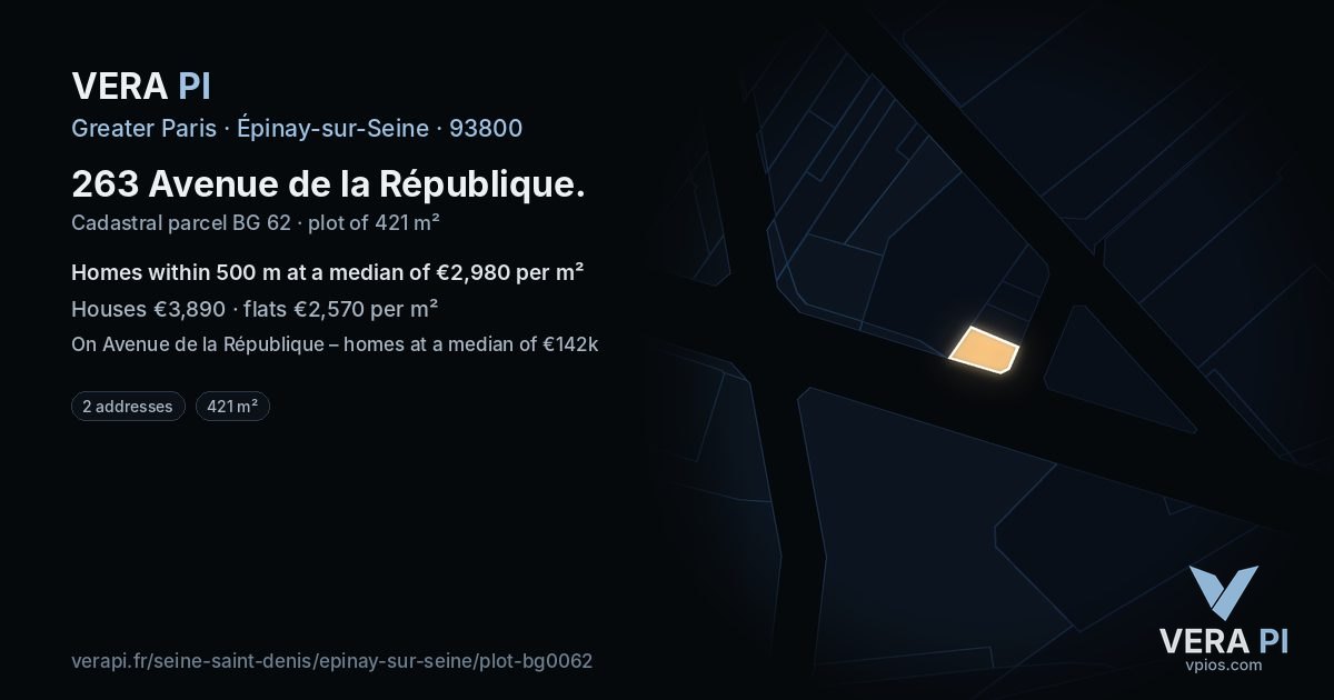 263 Avenue de la République, Épinay-sur-Seine at night – the plot lit, the parcels around coloured by the prices near them