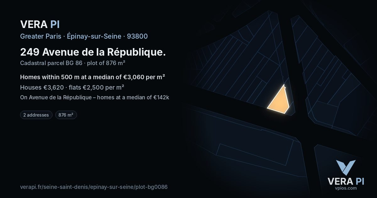 249 Avenue de la République, Épinay-sur-Seine at night – the plot lit, the parcels around coloured by the prices near them