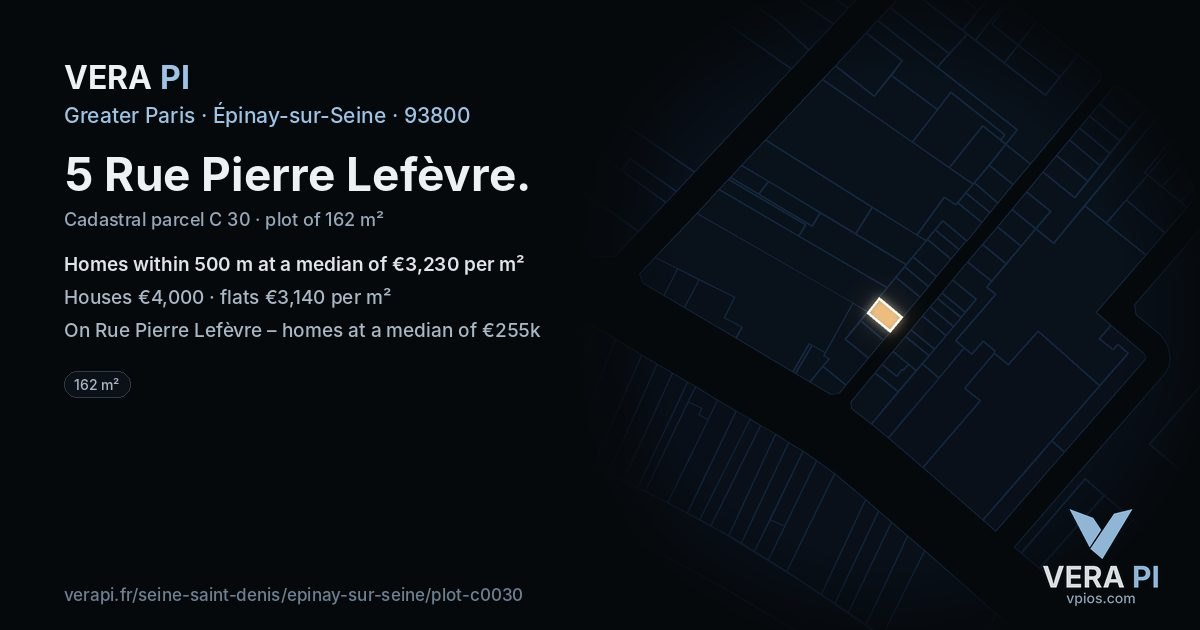 5 Rue Pierre Lefèvre, Épinay-sur-Seine at night – the plot lit, the parcels around coloured by the prices near them