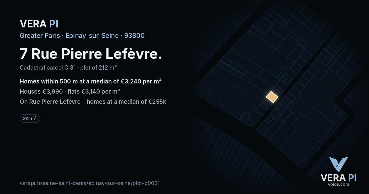 7 Rue Pierre Lefèvre, Épinay-sur-Seine at night – the plot lit, the parcels around coloured by the prices near them
