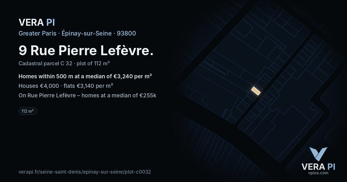 9 Rue Pierre Lefèvre, Épinay-sur-Seine at night – the plot lit, the parcels around coloured by the prices near them