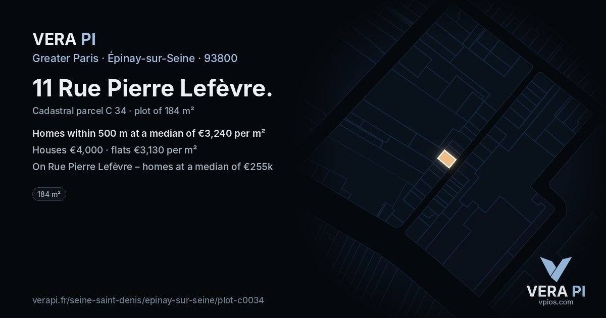 11 Rue Pierre Lefèvre, Épinay-sur-Seine at night – the plot lit, the parcels around coloured by the prices near them