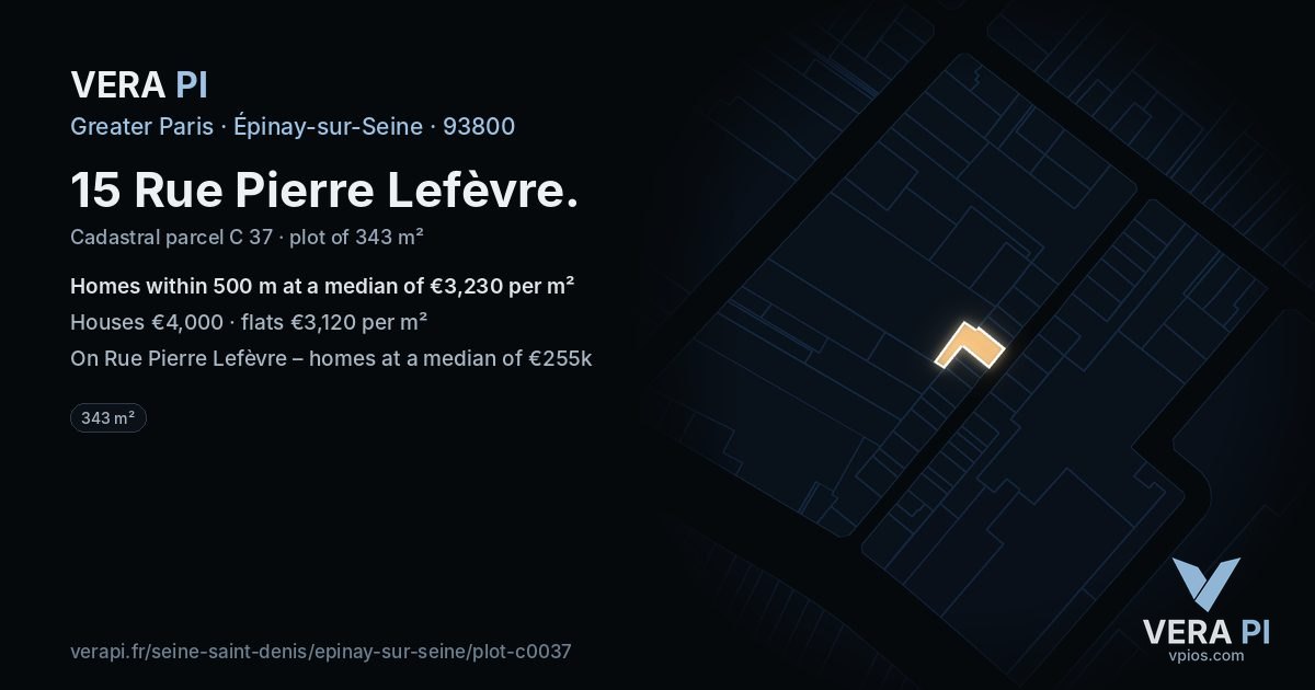 15 Rue Pierre Lefèvre, Épinay-sur-Seine at night – the plot lit, the parcels around coloured by the prices near them