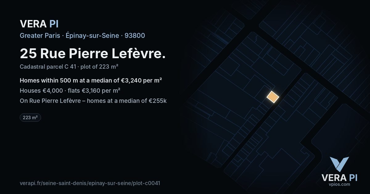 25 Rue Pierre Lefèvre, Épinay-sur-Seine at night – the plot lit, the parcels around coloured by the prices near them