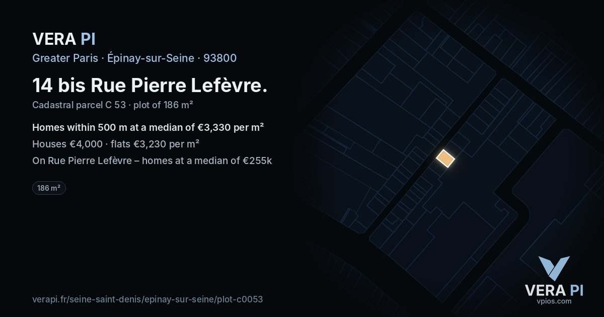 14 bis Rue Pierre Lefèvre, Épinay-sur-Seine at night – the plot lit, the parcels around coloured by the prices near them